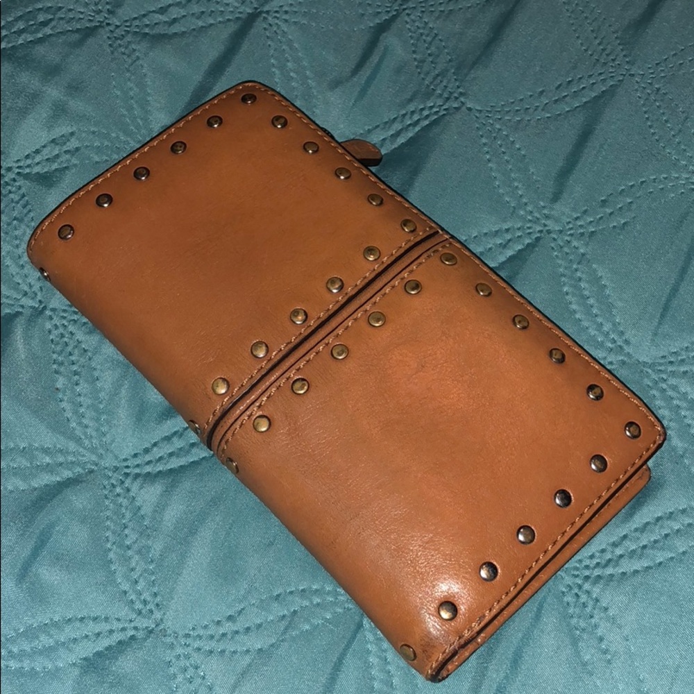 Michael Kors wallet, brown, with gold studs.